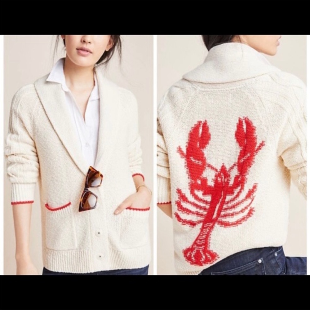Anthropologie lobster intarsia oversized cardigan cream colour